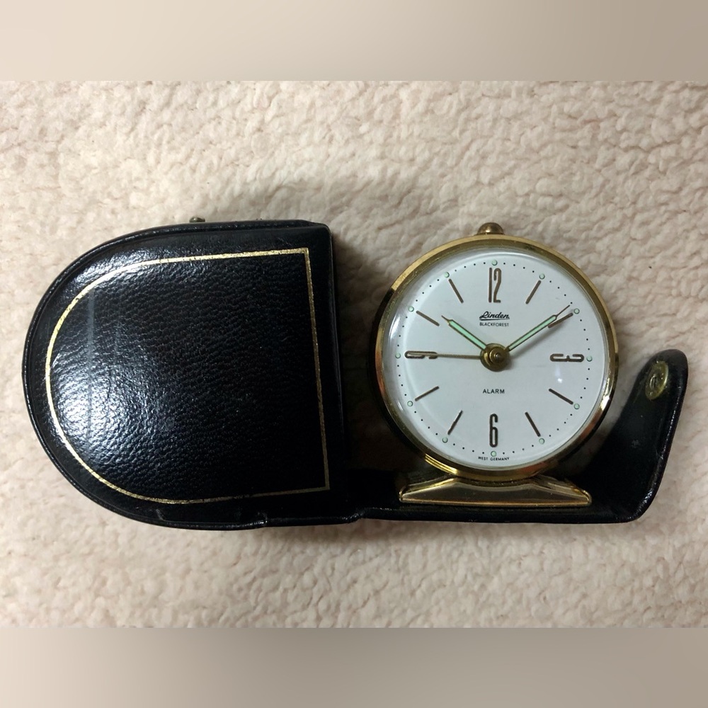 Vintage Linden Black Forest Wind Up Mechanical Travel Alarm Clock Black Case